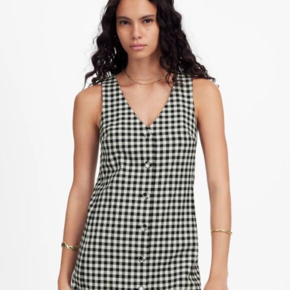 NWT Madewell V-Neck Mini Vest Dress in Gingham - Picture 2 of 7
